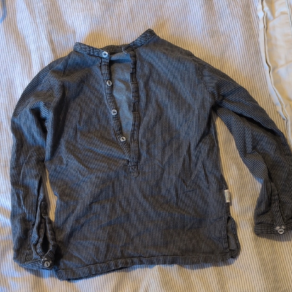 Kids Long-Sleeve Button Henley Shirt - Gray Stripe